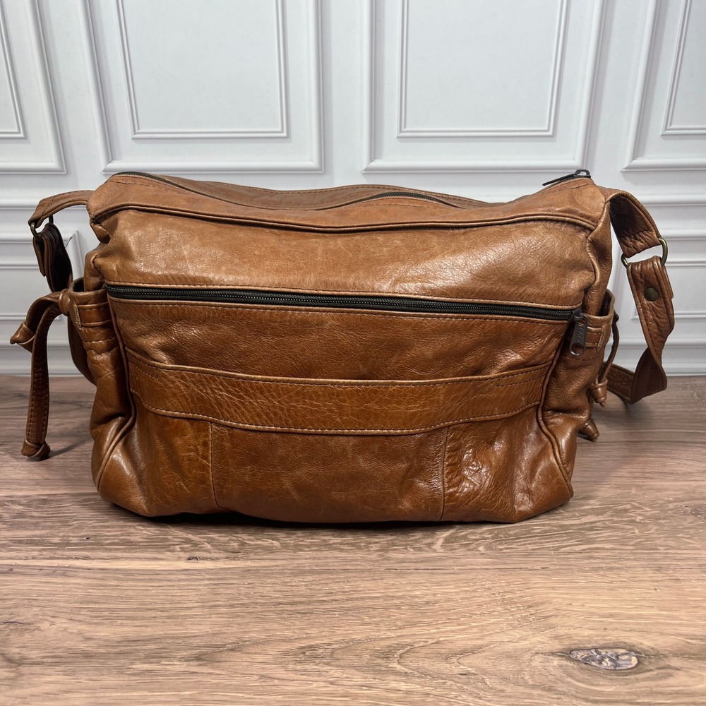 Vintage Leather Crossbody Shoulder Bag Brown Multi-Pocket Purse Mexico - Picture 2 of 16